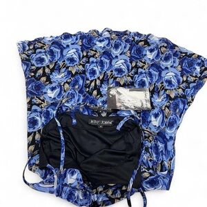 Betsey Johnson Blue & Black Floral Bandeau Slip
